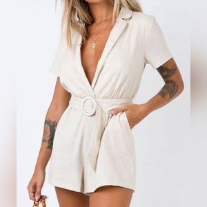 Princess Polly Womens Turin Romper Size 12 Linen Cotton Blend Beige